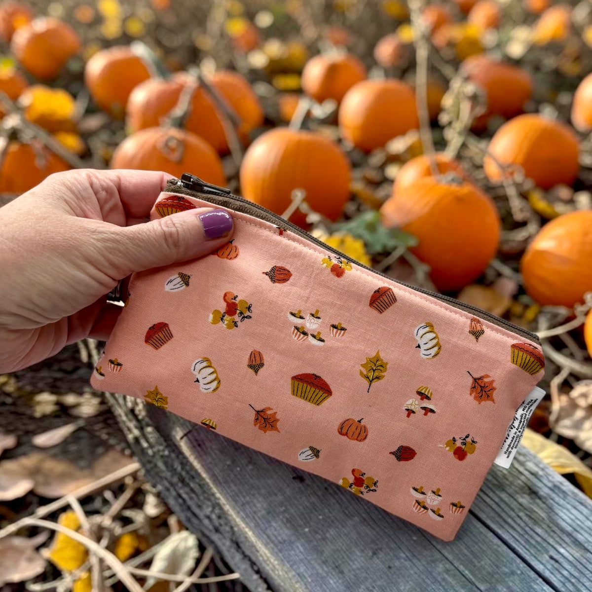 Knick Knack Sized Reusable Zippered Bag Pumpkin Pie and Fall