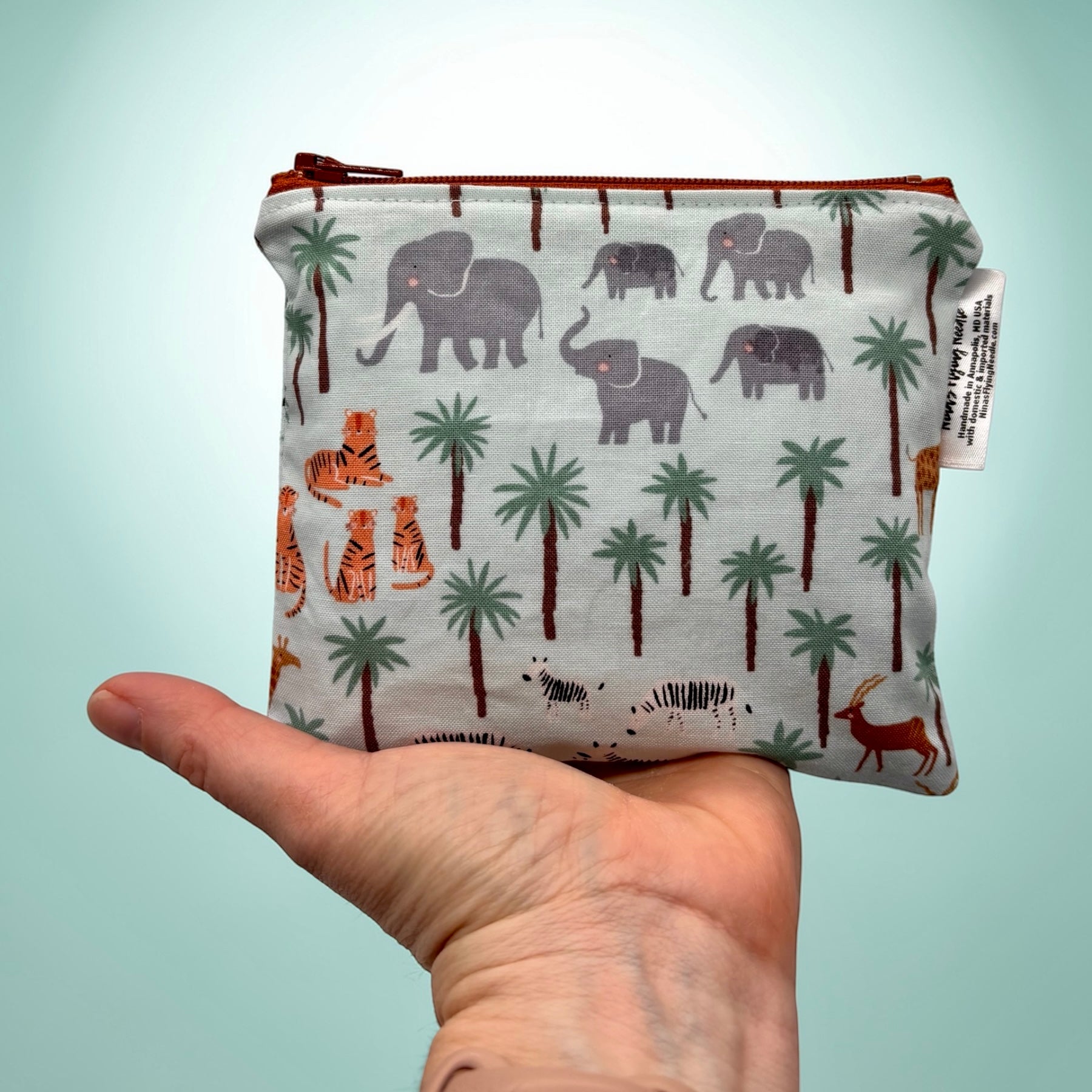 Toddler Sized Reusable Zippered Bag Animals Safari