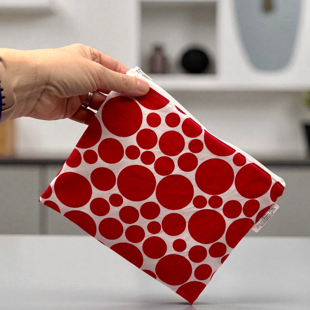 Sandwich Sized Reusable Zippered Bag Polka Dots Red