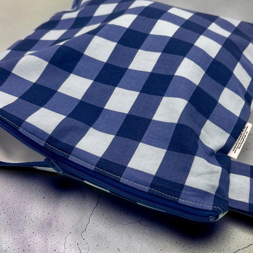 Large Wet Bag with Handle Gingham Plaid Blue