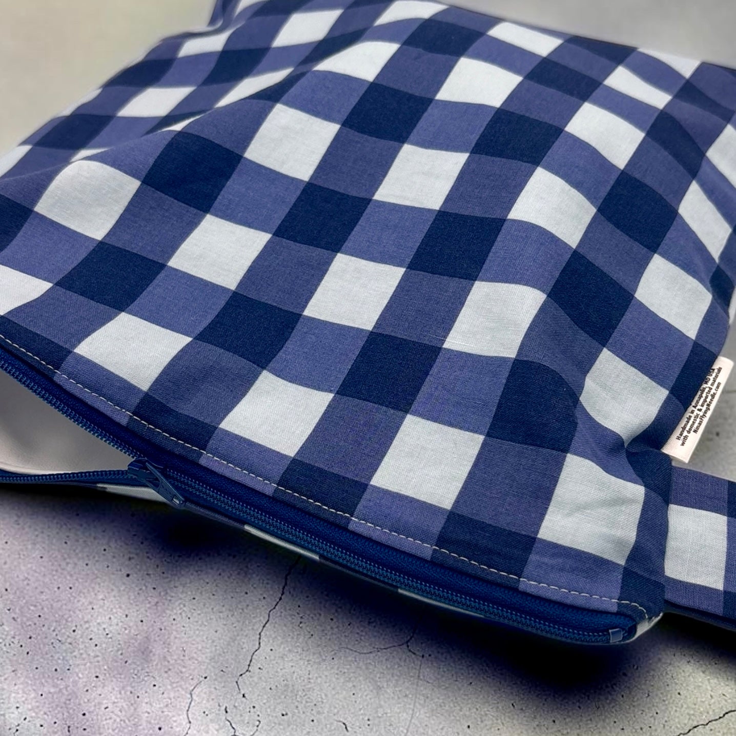 Large Wet Bag with Handle Gingham Plaid Blue