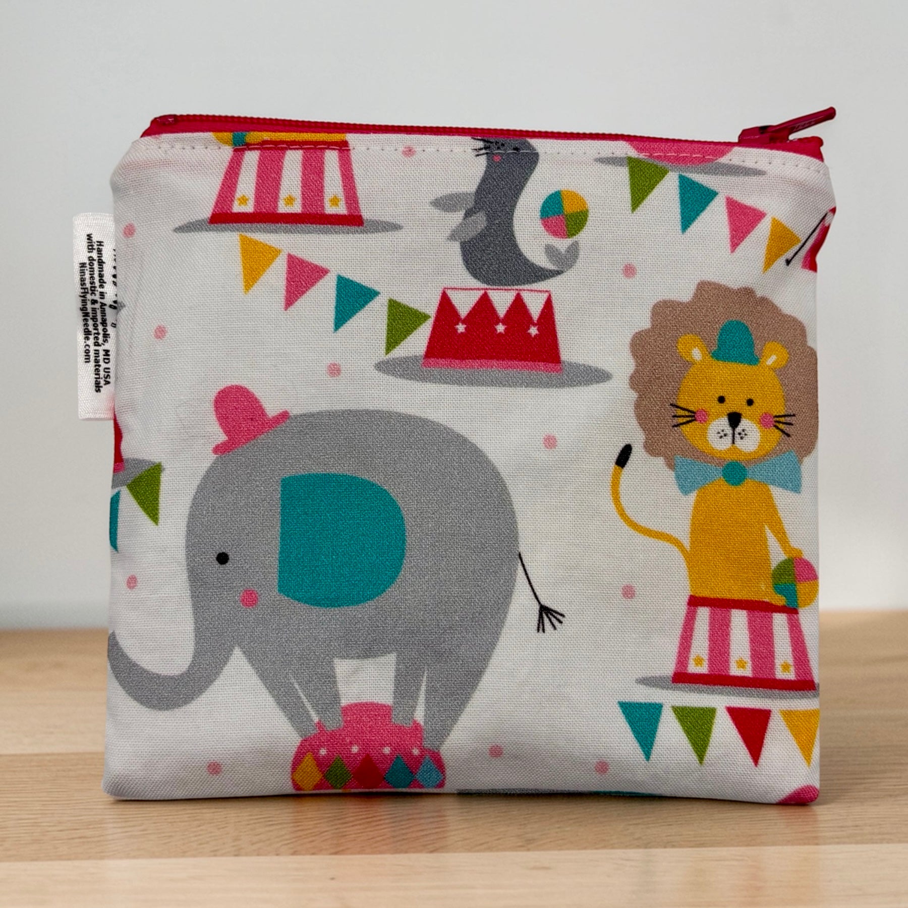 Toddler Sized Reusable Zippered Bag Animals Circus