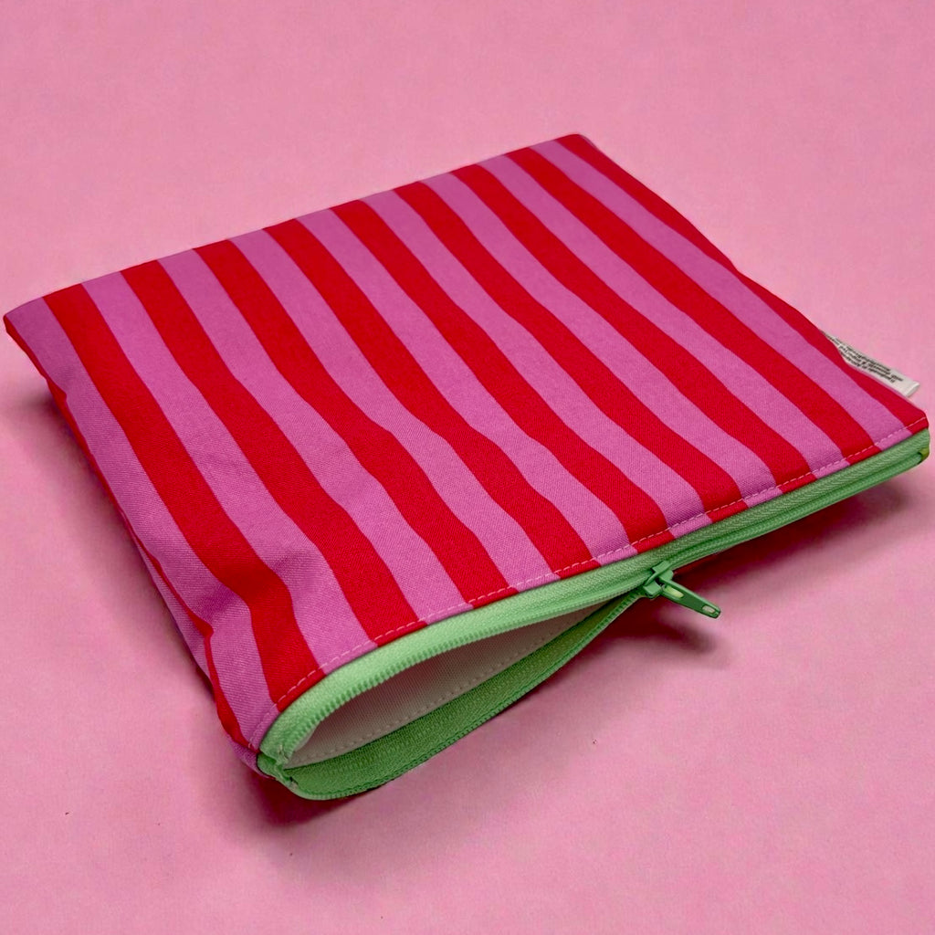Sandwich Sized Reusable Zippered Bag Stripes Pink