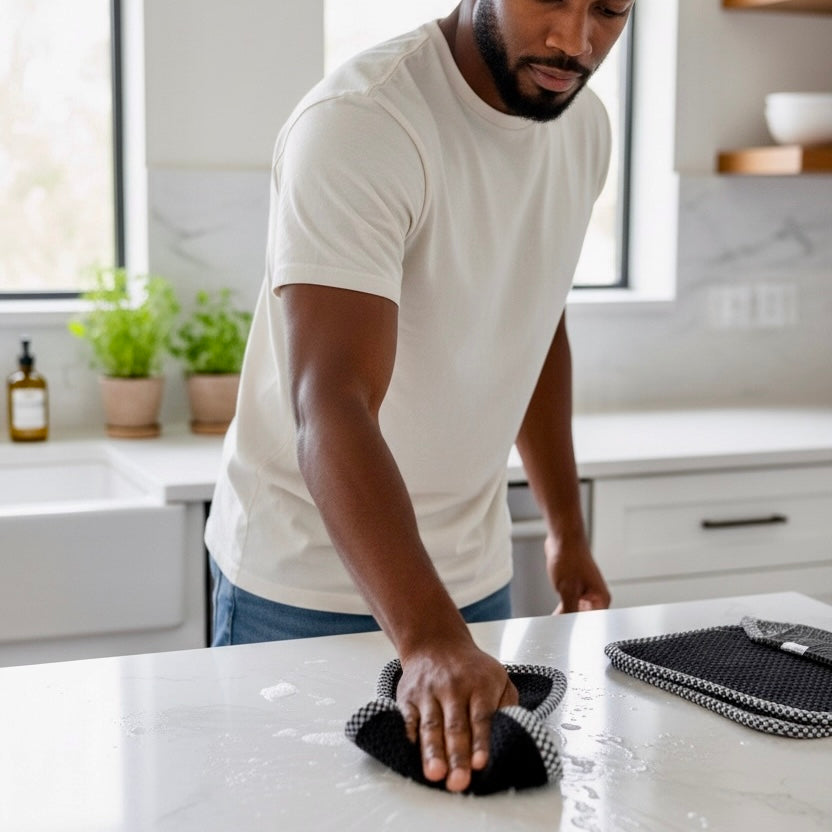 Set of 2 Reusable STANDARD Paper Towels - Houndstooth on Black