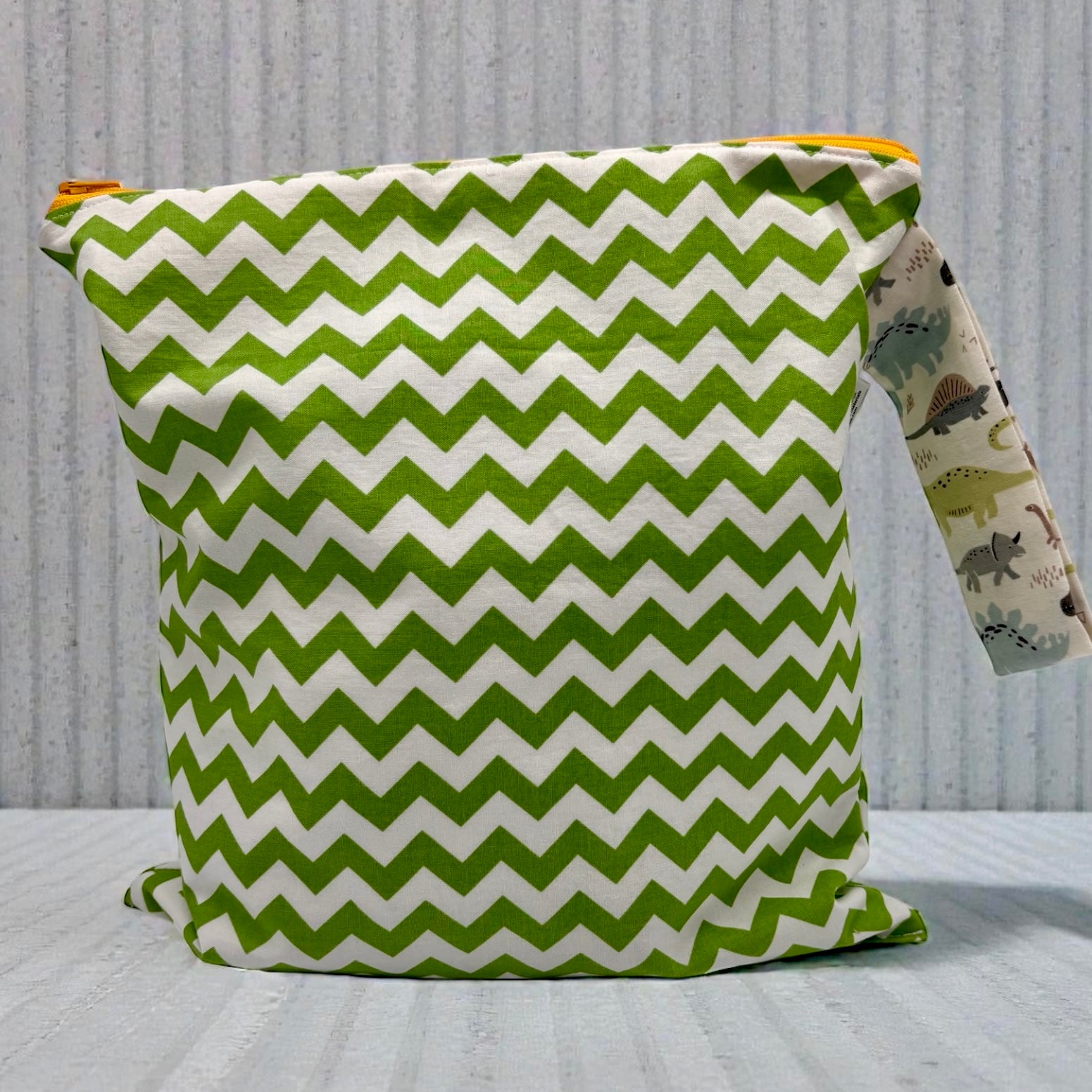 Large Wet Bag with Handle Chevron and Dinosaurs