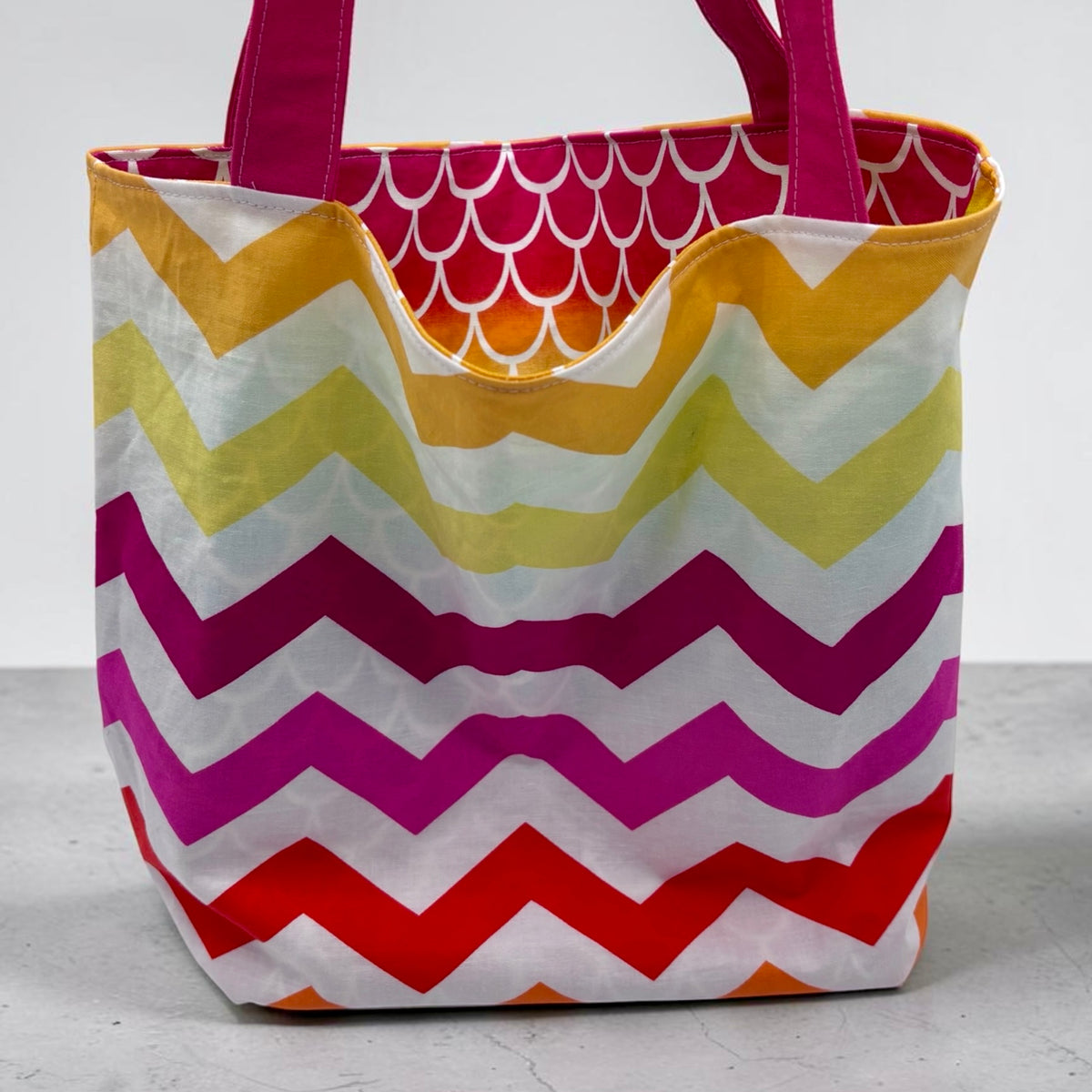 Children's Library Sized Reversible Tote Scales and Chevron Multi Color