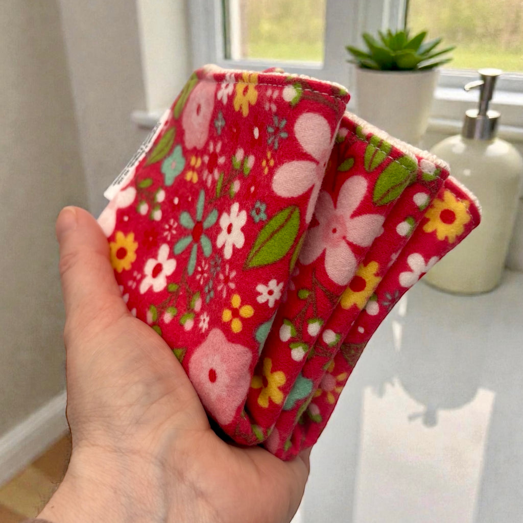 Wash Cloth - Regular - Floral on Red