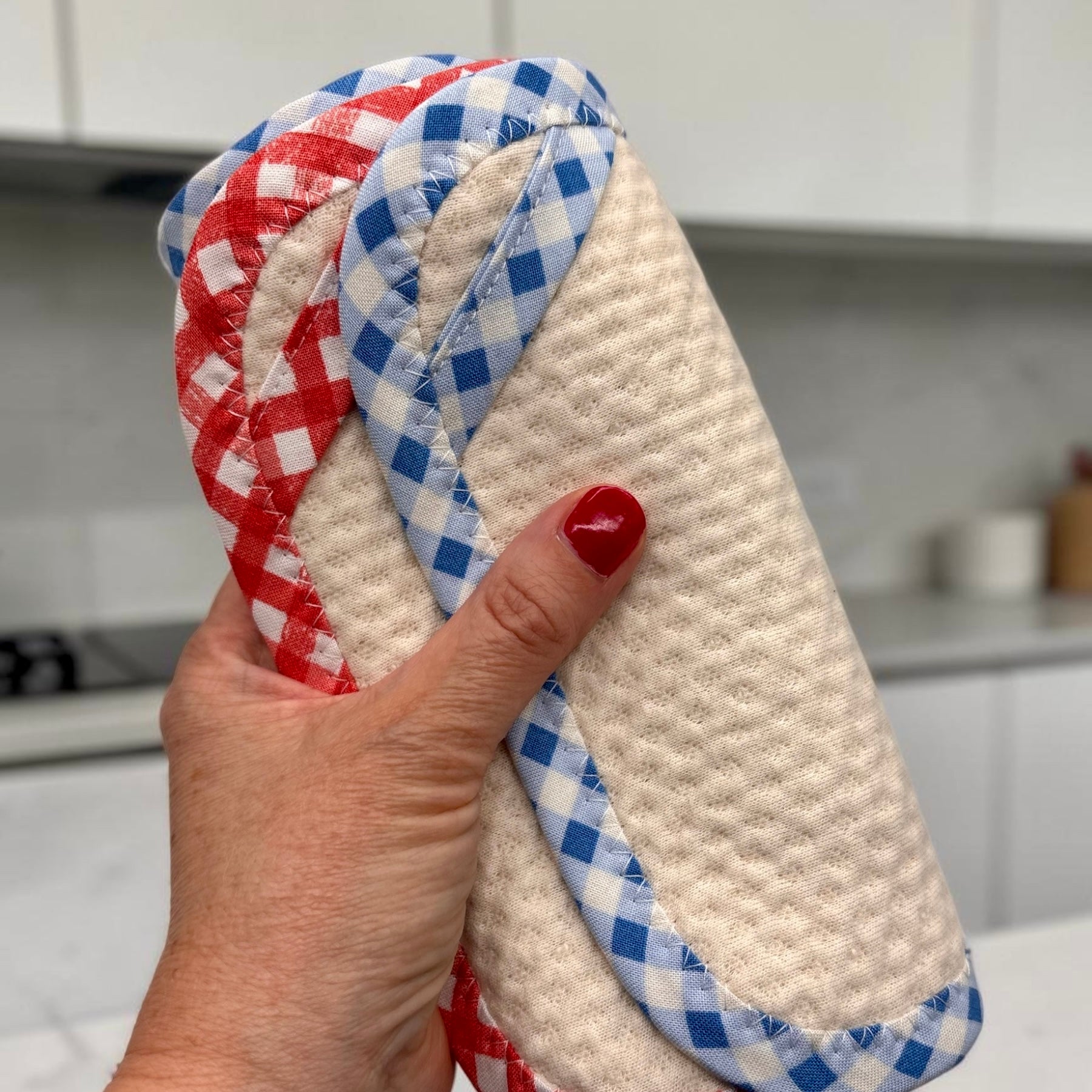 Set of 2 Reusable STANDARD Paper Towels - Gingham Red White and Blue