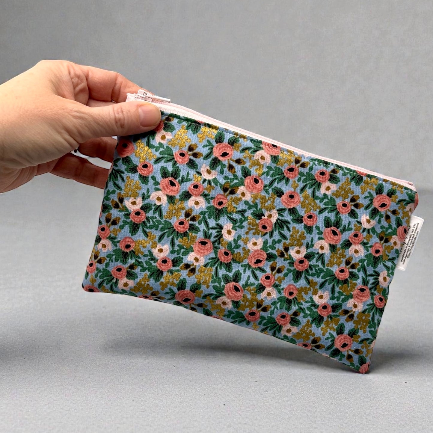 Snack Sized Reusable Zippered Bag Floral with Gold Accents