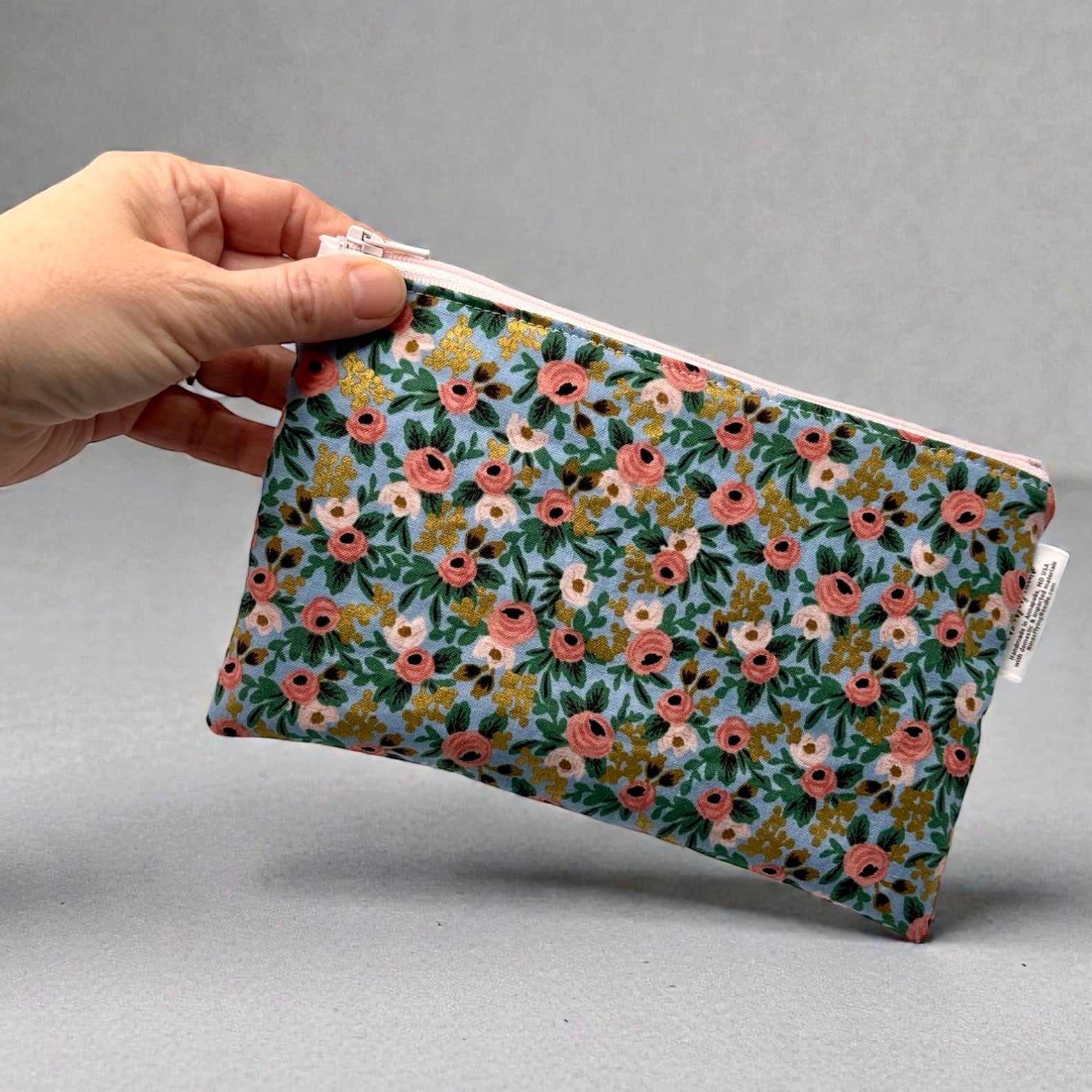 Snack Sized Reusable Zippered Bag Floral with Gold Accents