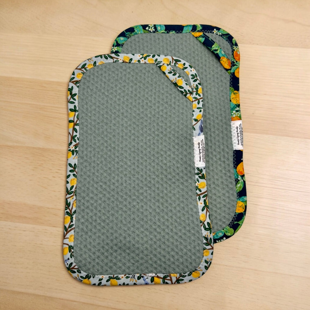Set of 2 Reusable STANDARD Paper Towels - Citrus and Lemons on Green