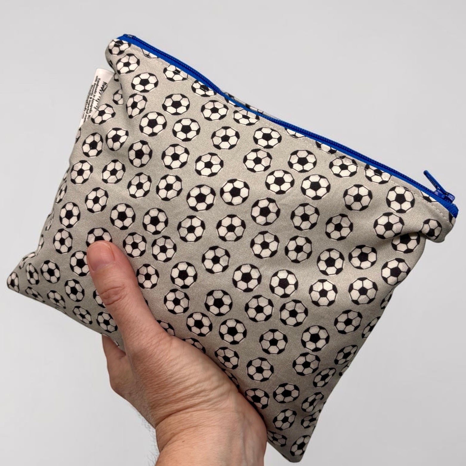 Sandwich Sized Reusable Zippered Bag Soccer Balls on Gray