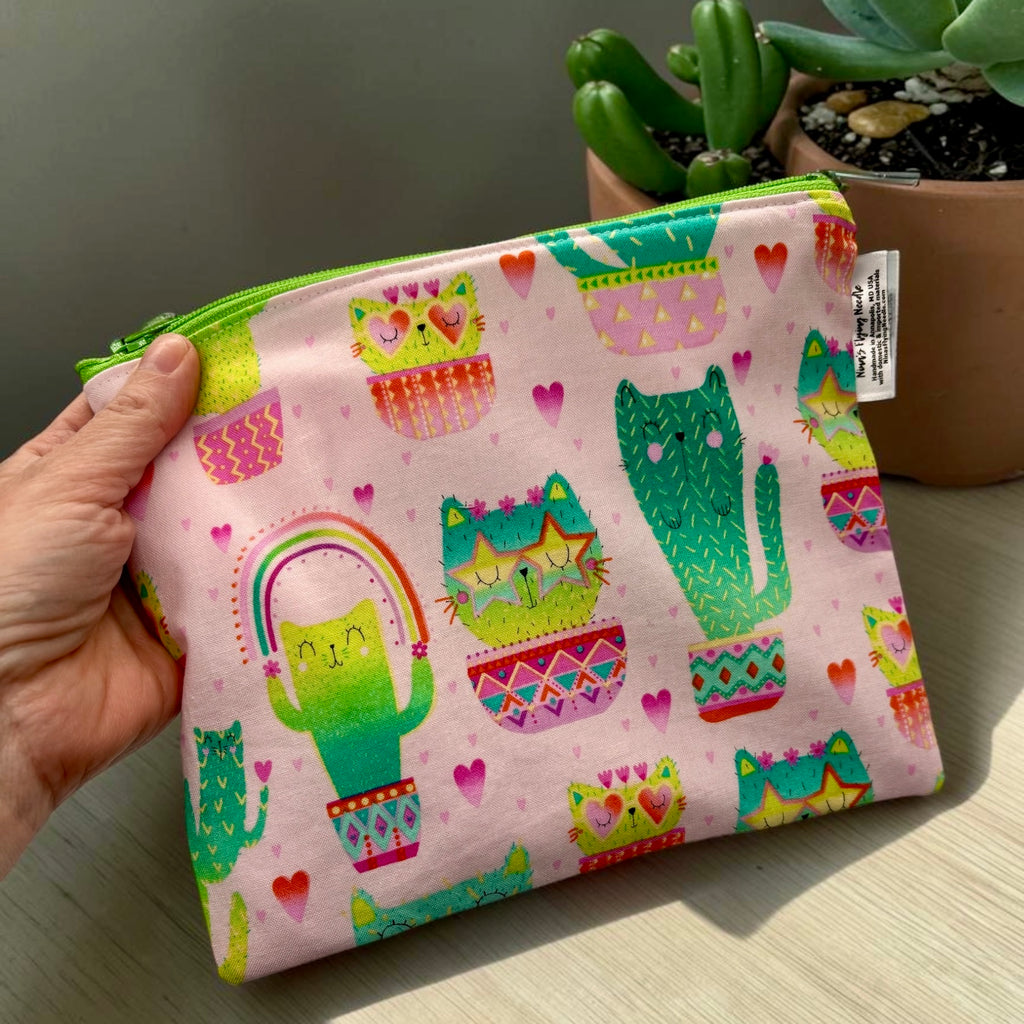 Sandwich Sized Reusable Zippered Bag Cactus Cats