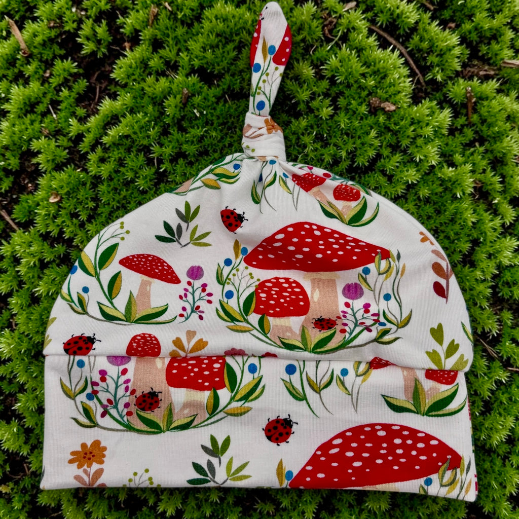 Knot Hat in 6 months: Mushrooms and Ladybugs