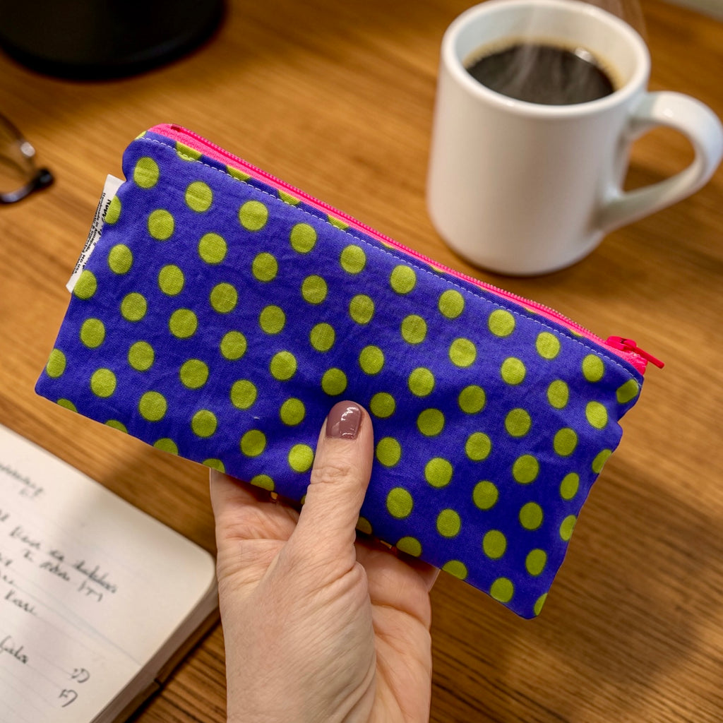 Knick Knack Sized Reusable Zippered Bag Dots on Purple