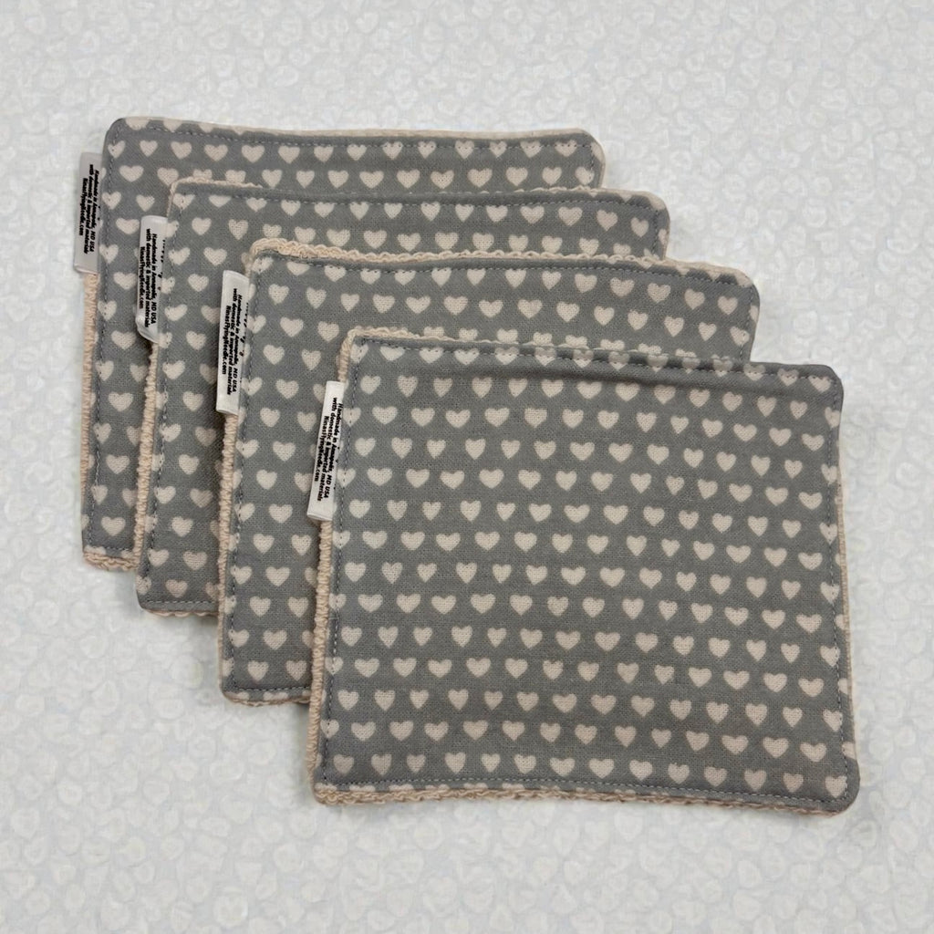 Wash Cloths - Minis - Hearts on Gray
