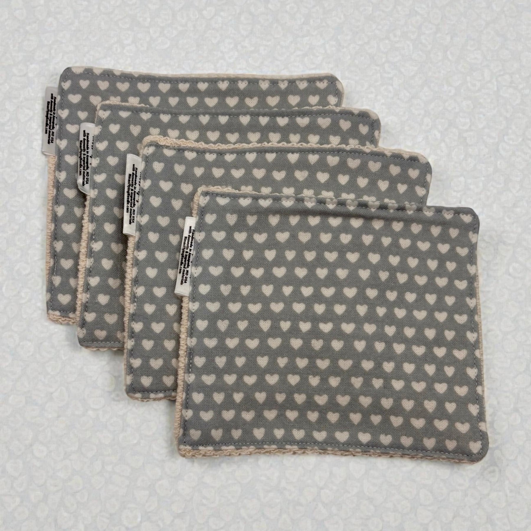 Wash Cloths - Minis - Hearts on Gray