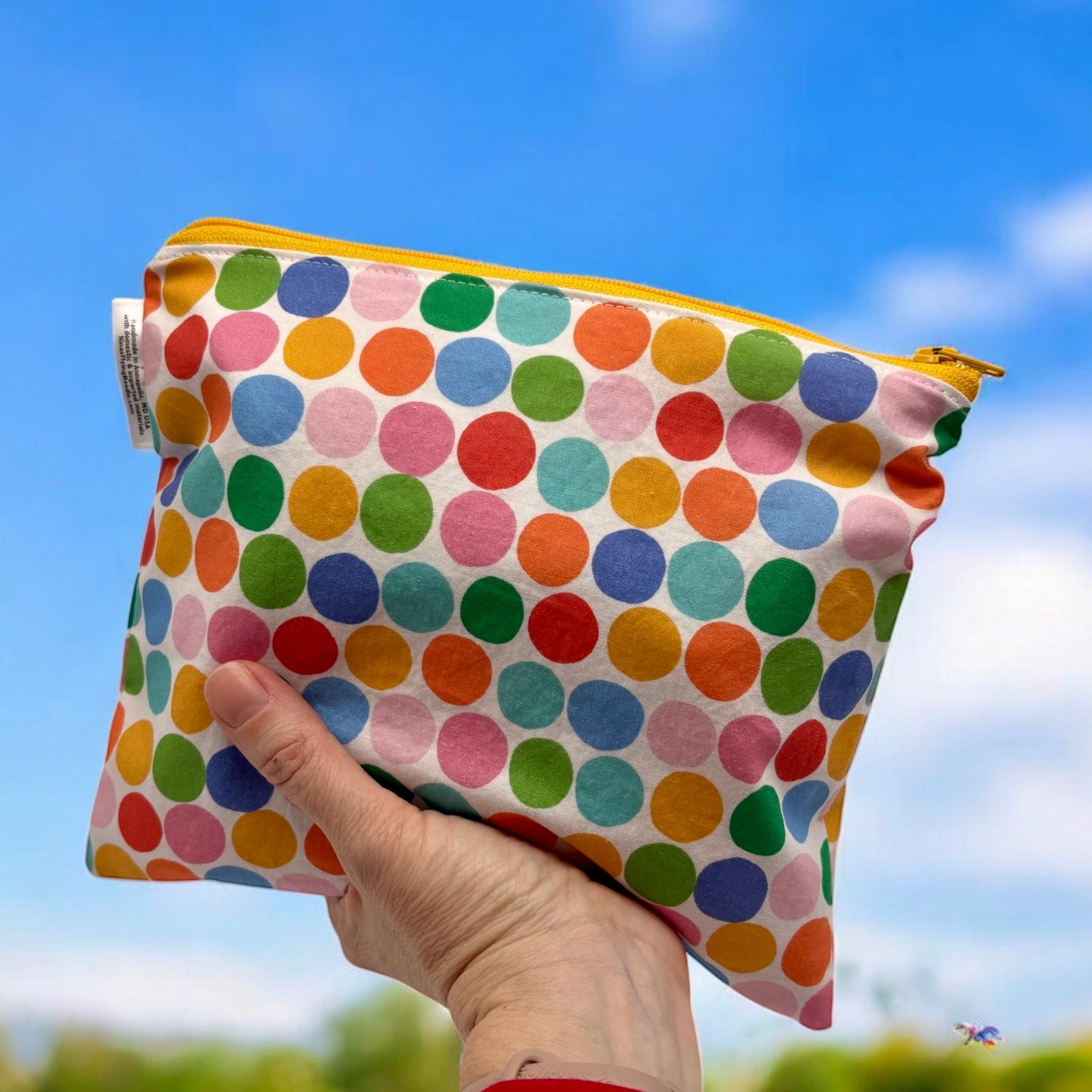 Sandwich Sized Reusable Zippered Bag Dots Colorful