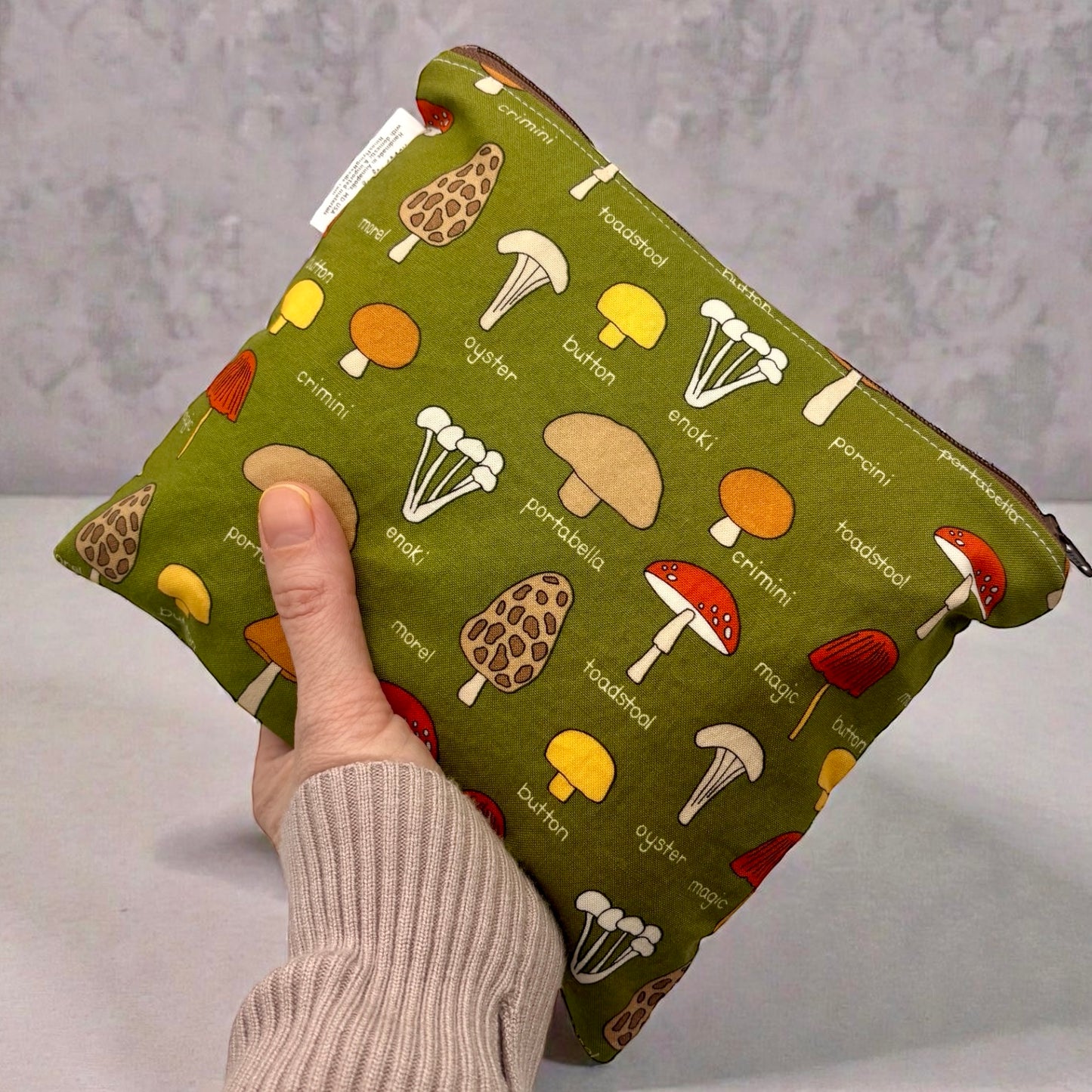 Sandwich Sized Reusable Zippered Bag Mushrooms