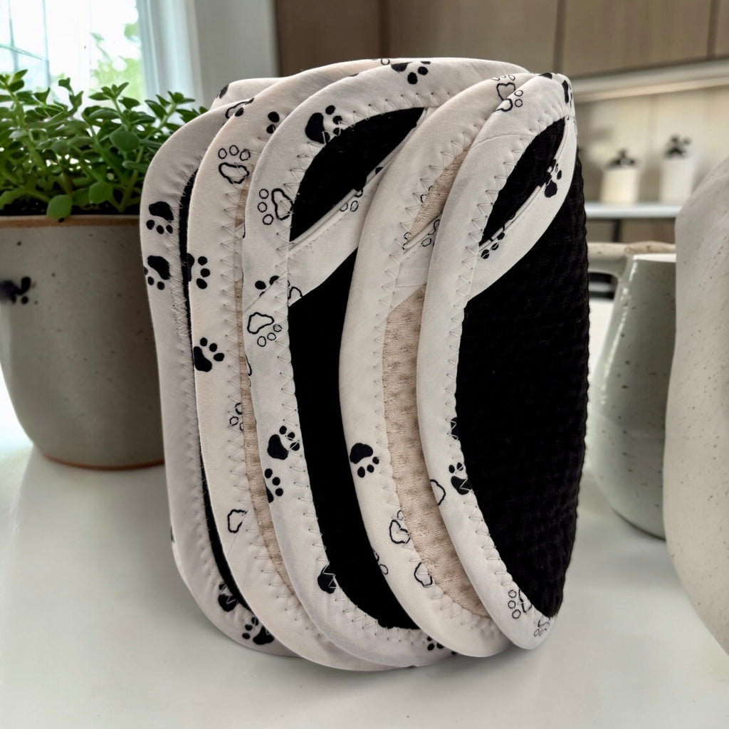 Set of 2 Reusable STANDARD Paper Towels - Dog Paws on White and on Black