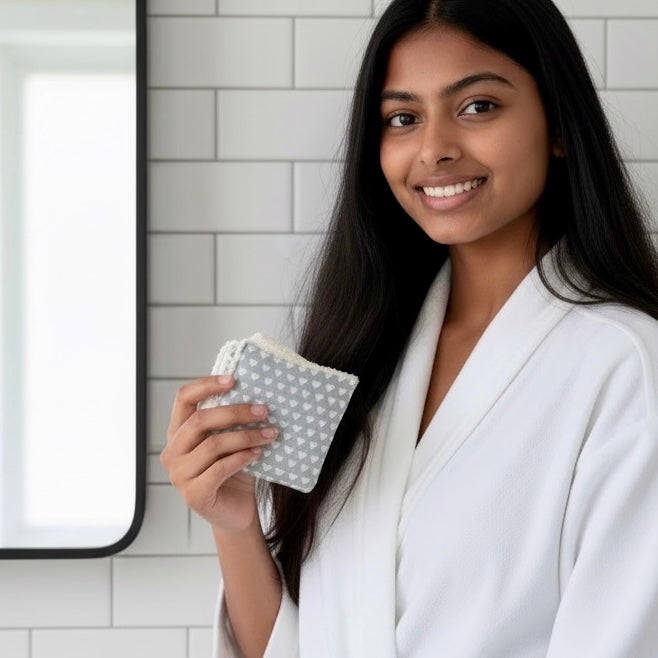 Wash Cloth - Regular - Hearts on Gray