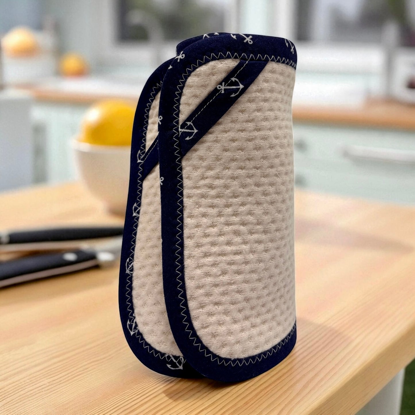 Set of 2 Reusable STANDARD Paper Towels - Anchors on Navy