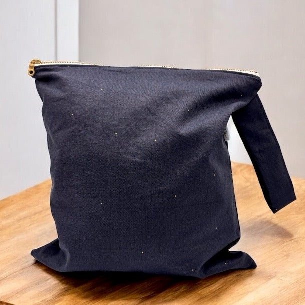 Large Wet Bag with Handle Navy with Golden Dots