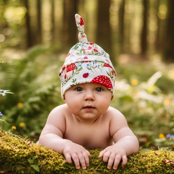 Knot Hat in 6 months: Mushrooms and Ladybugs