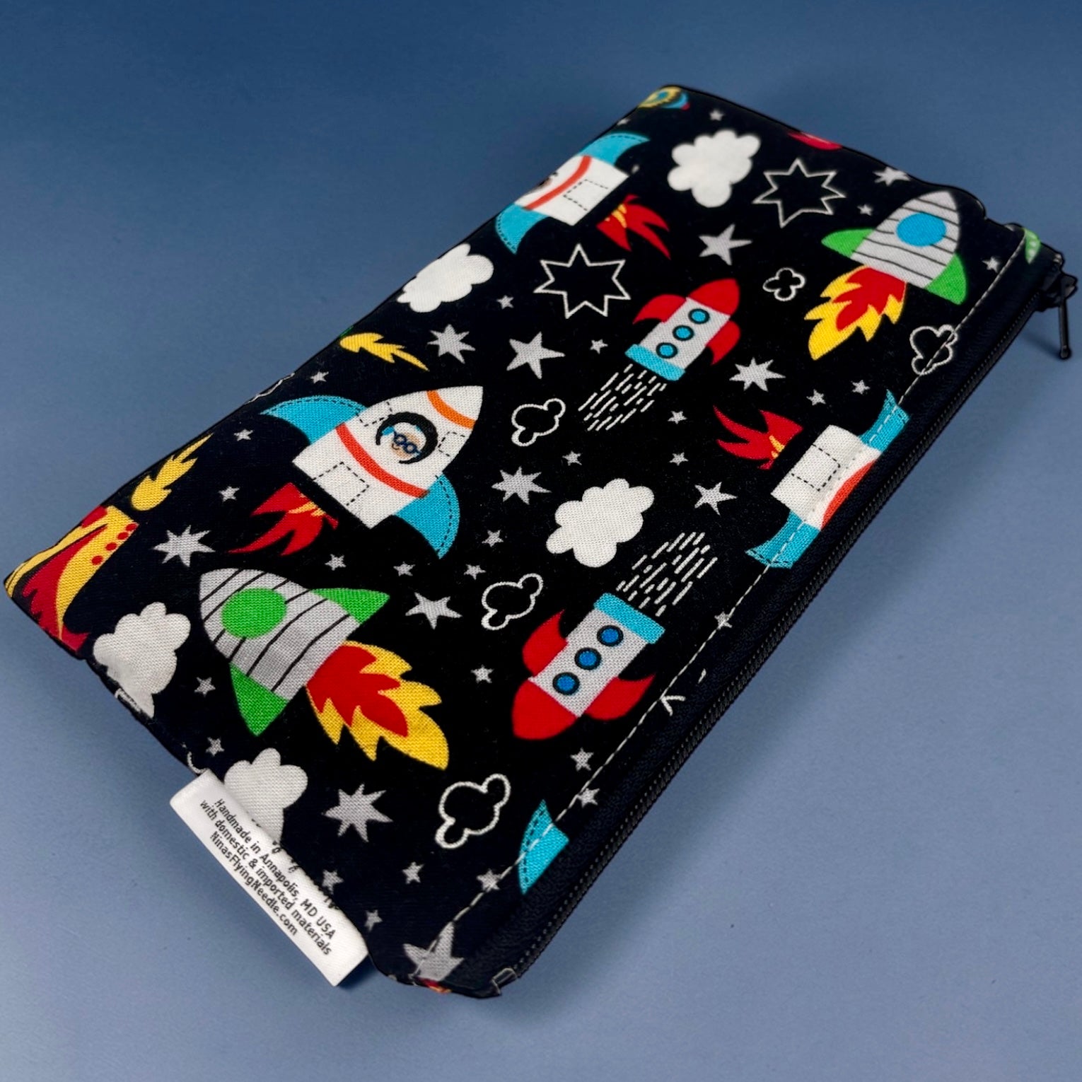 Knick Knack Sized Reusable Zippered Bag Rockets On Black