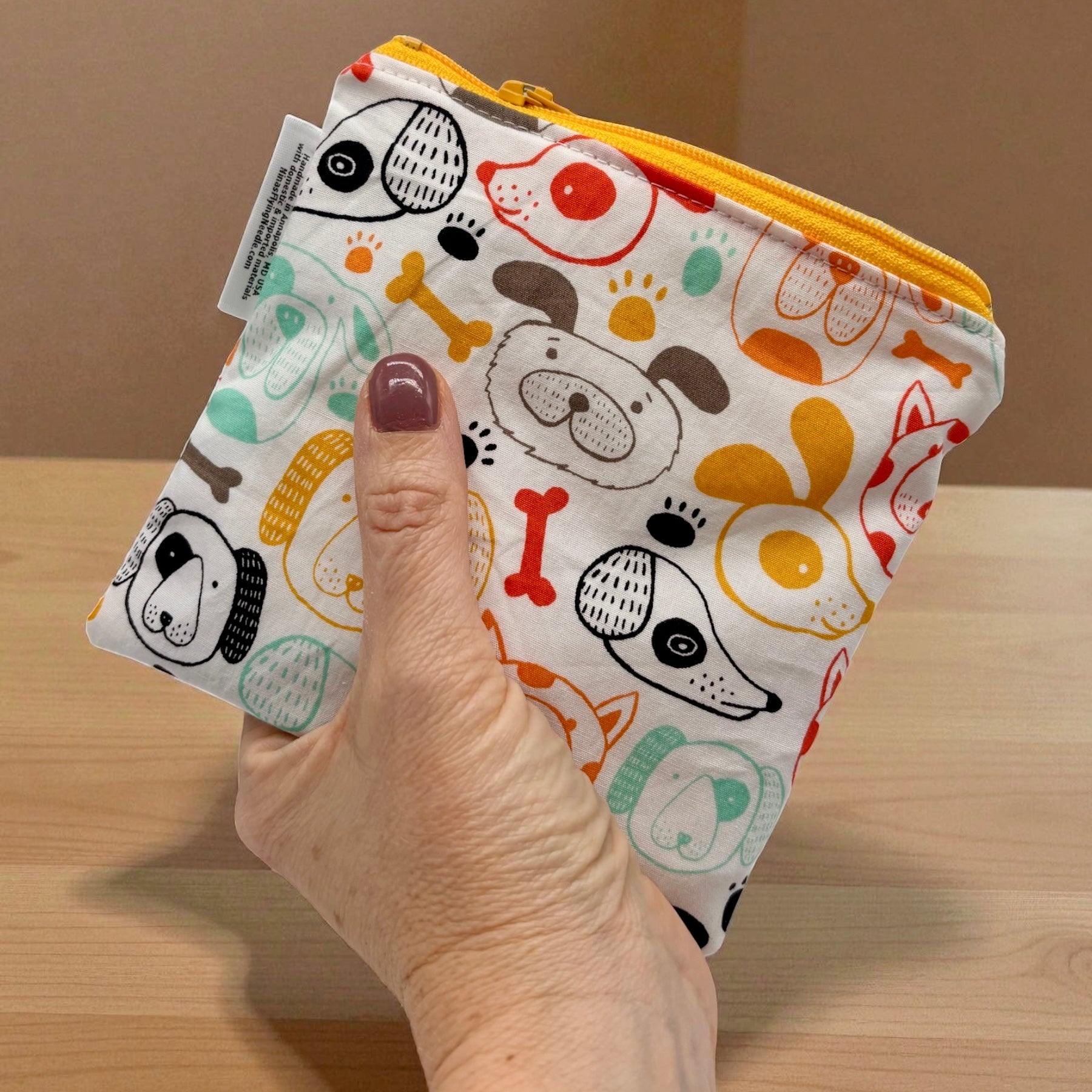 Toddler Sized Reusable Zippered Bag Dogs Colorful