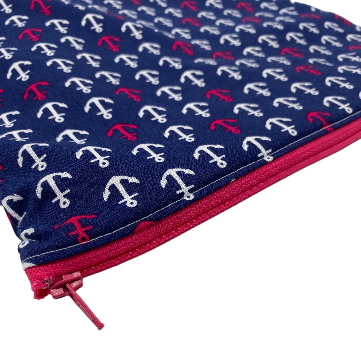 Gallon Sized Reusable Zippered Bag Anchors Pink on Navy