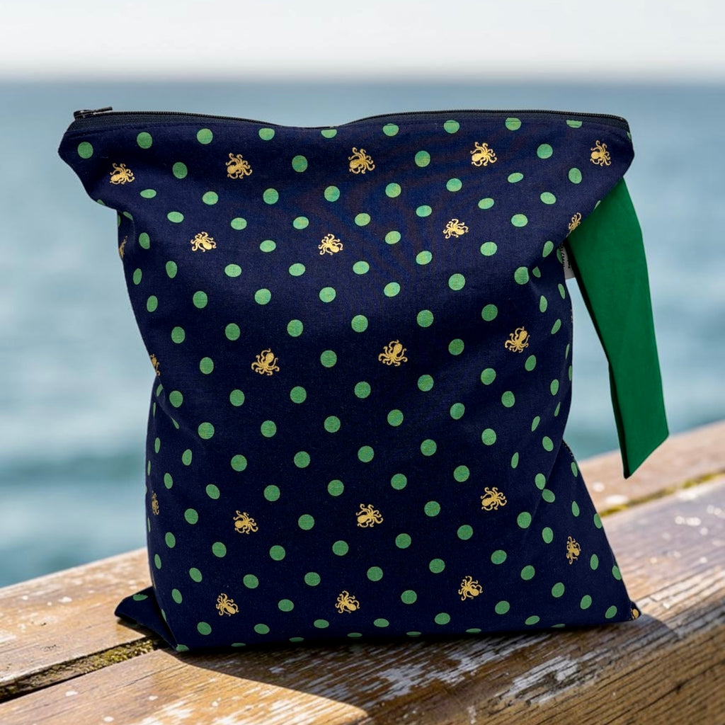 Large Wet Bag with Handle Octopus with Gold Accent