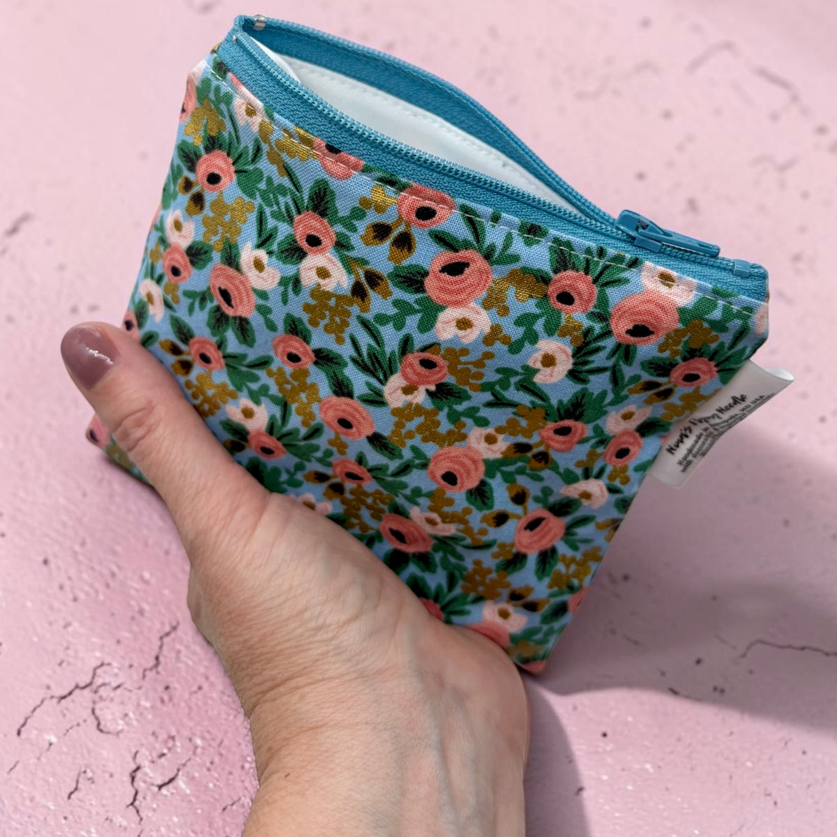Toddler Sized Reusable Zippered Bag Floral with Gold Accents