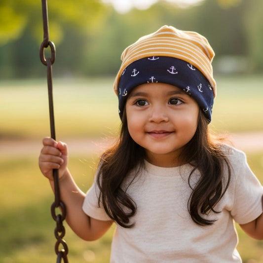 Beanie Hat in Little Kid: Anchors and Stripes
