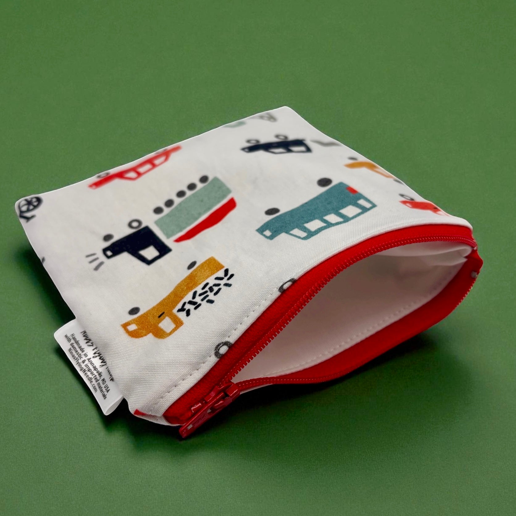 Toddler Sized Reusable Zippered Bag Cars and Trucks