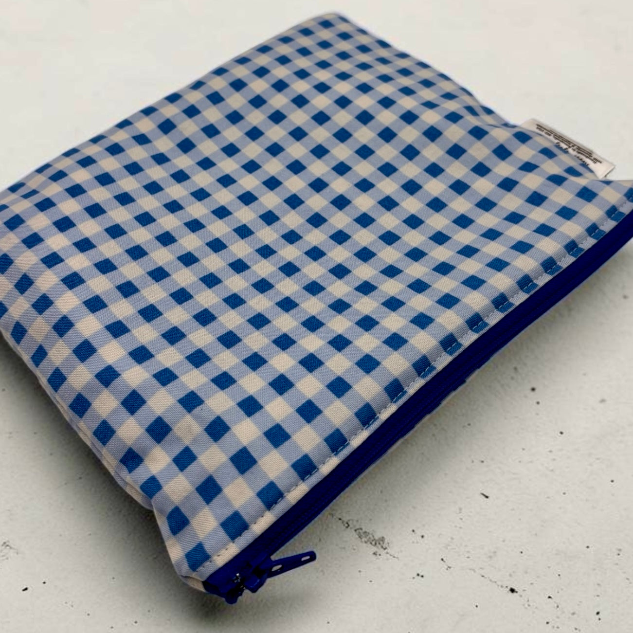 Sandwich Sized Reusable Zippered Bag Gingham Blue