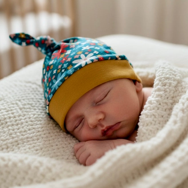 Knot Hat in Newborn: Floral