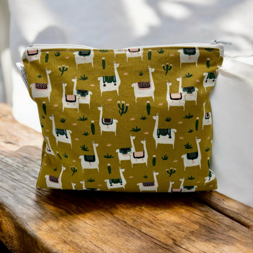 Sandwich Sized Reusable Zippered Bag Llamas