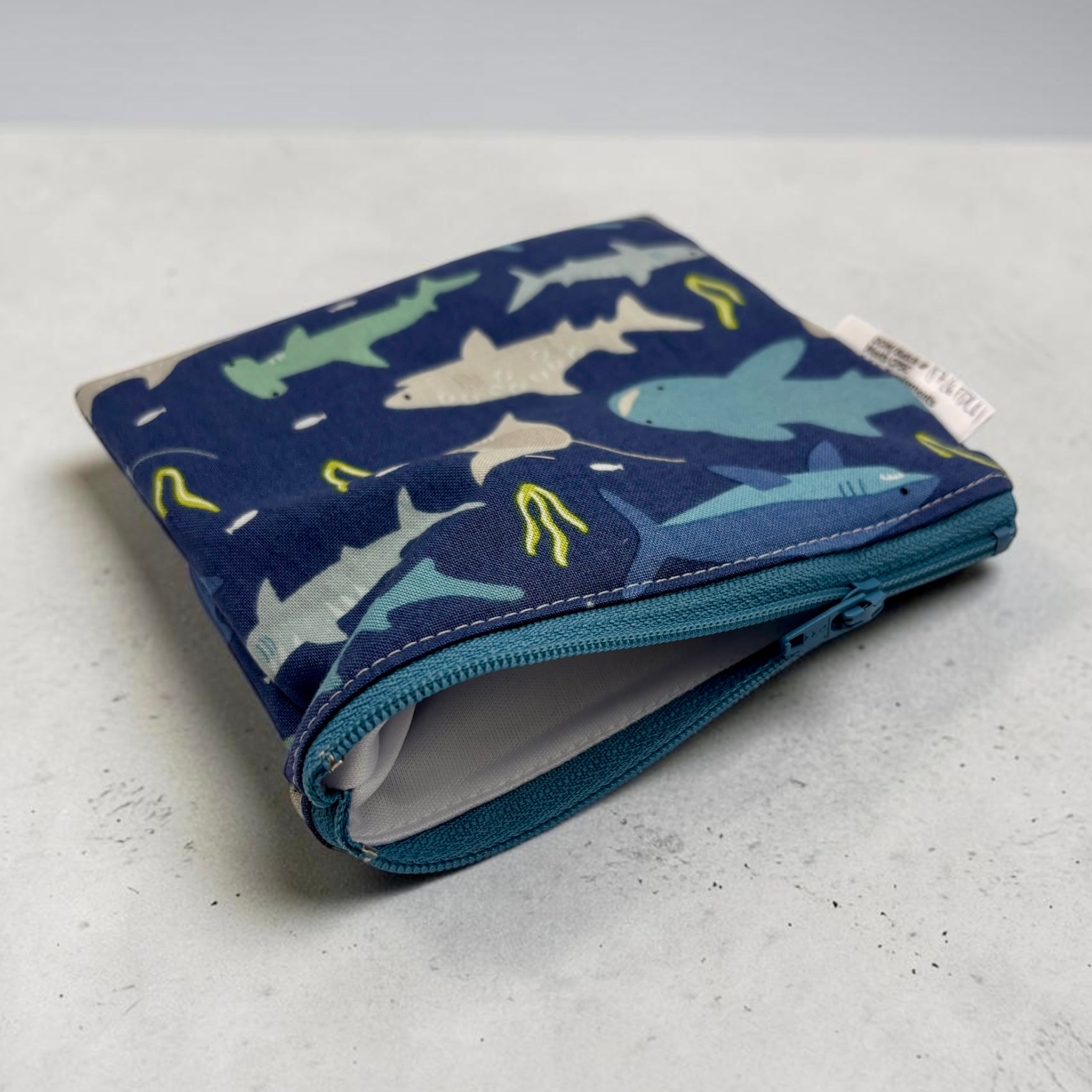 Toddler Sized Reusable Zippered Bag Sharks Blue