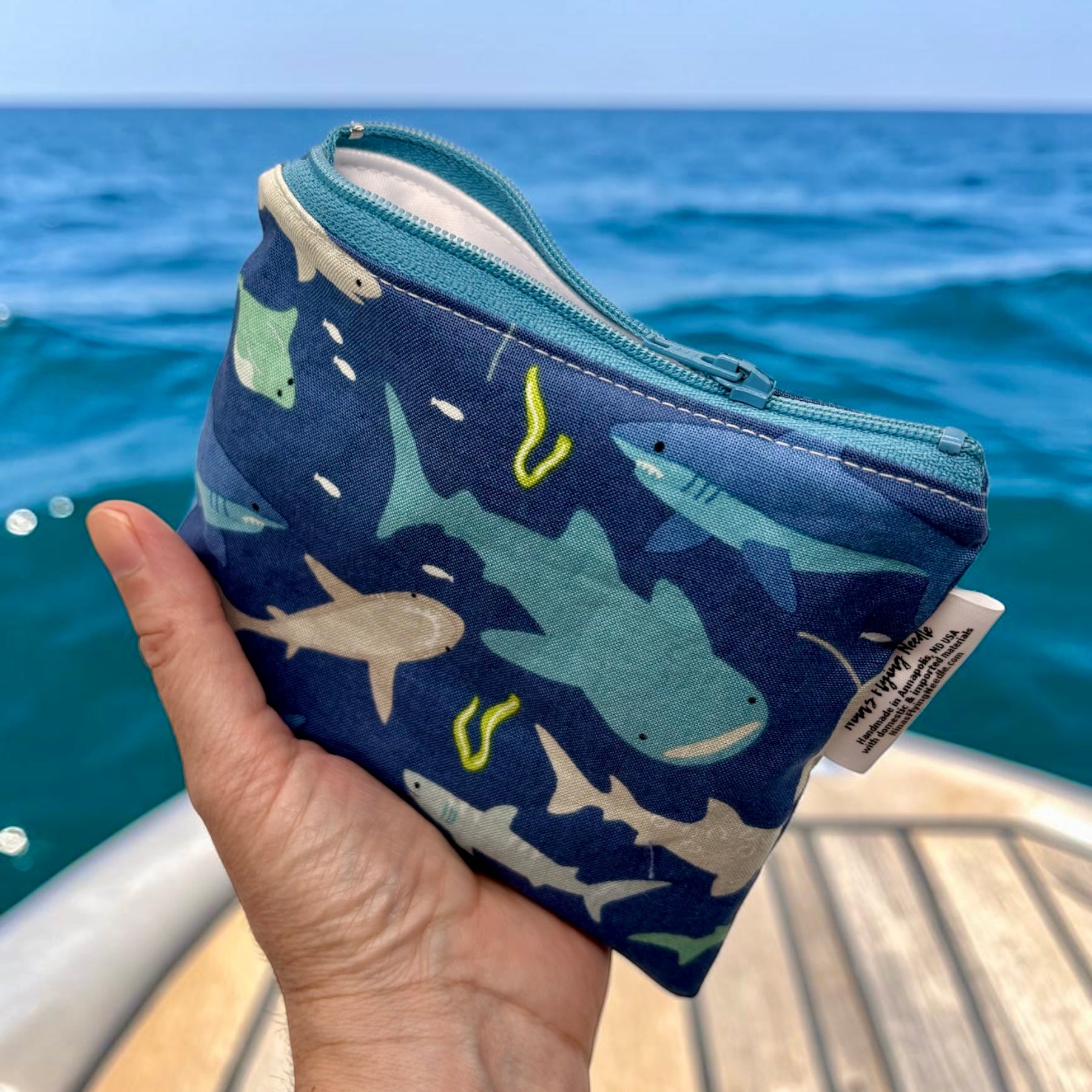 Toddler Sized Reusable Zippered Bag Sharks Blue