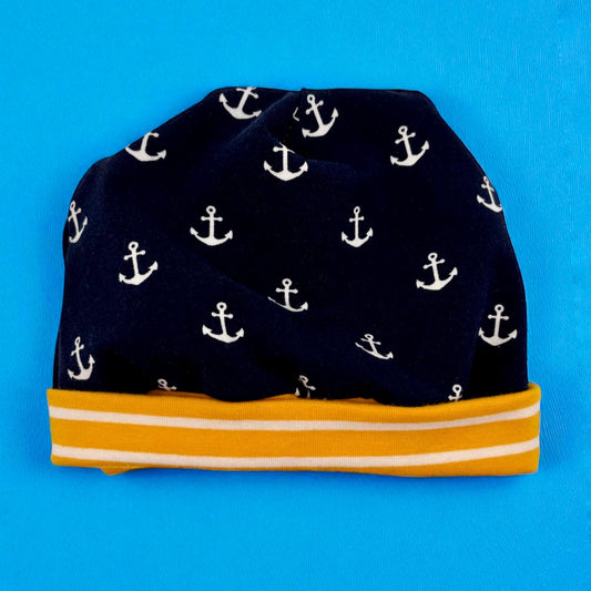 Beanie Hat in Baby: Anchors with Stripes