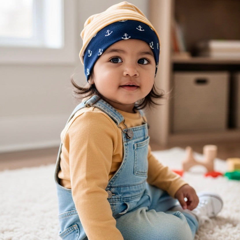Beanie Hat in Little Kid: Anchors and Stripes