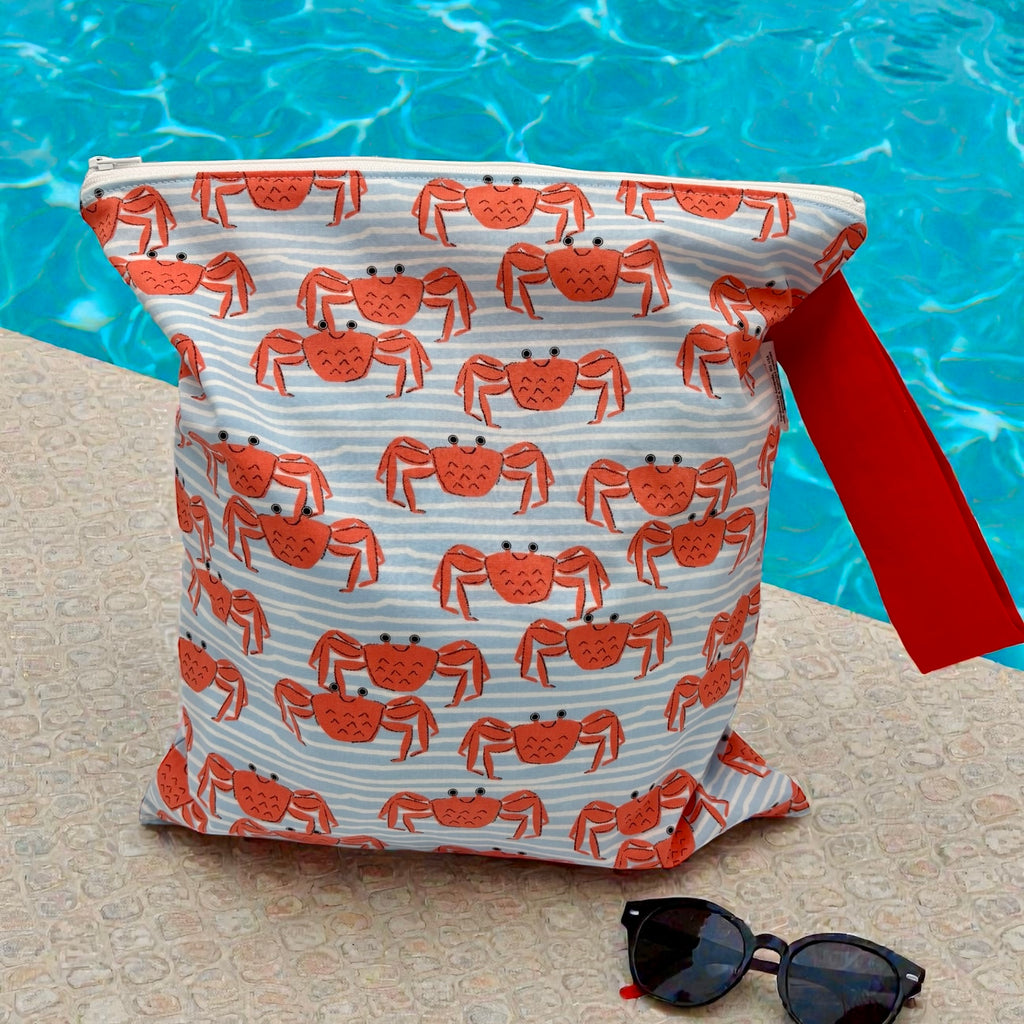 Large Wet Bag with Handle Pool Crabs and Stripes