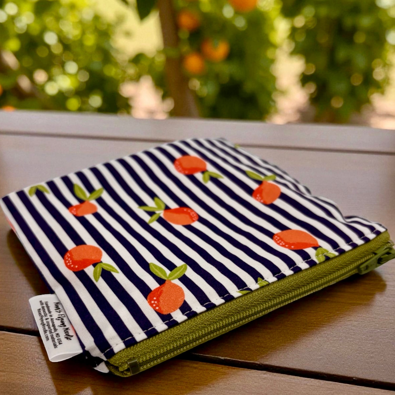 Toddler Sized Reusable Zippered Bag Oranges on Stripes