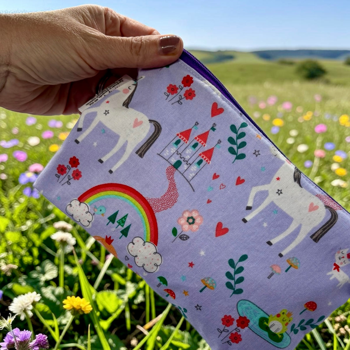 Snack Sized Reusable Zippered Bag Unicorns and Princesses and Castles