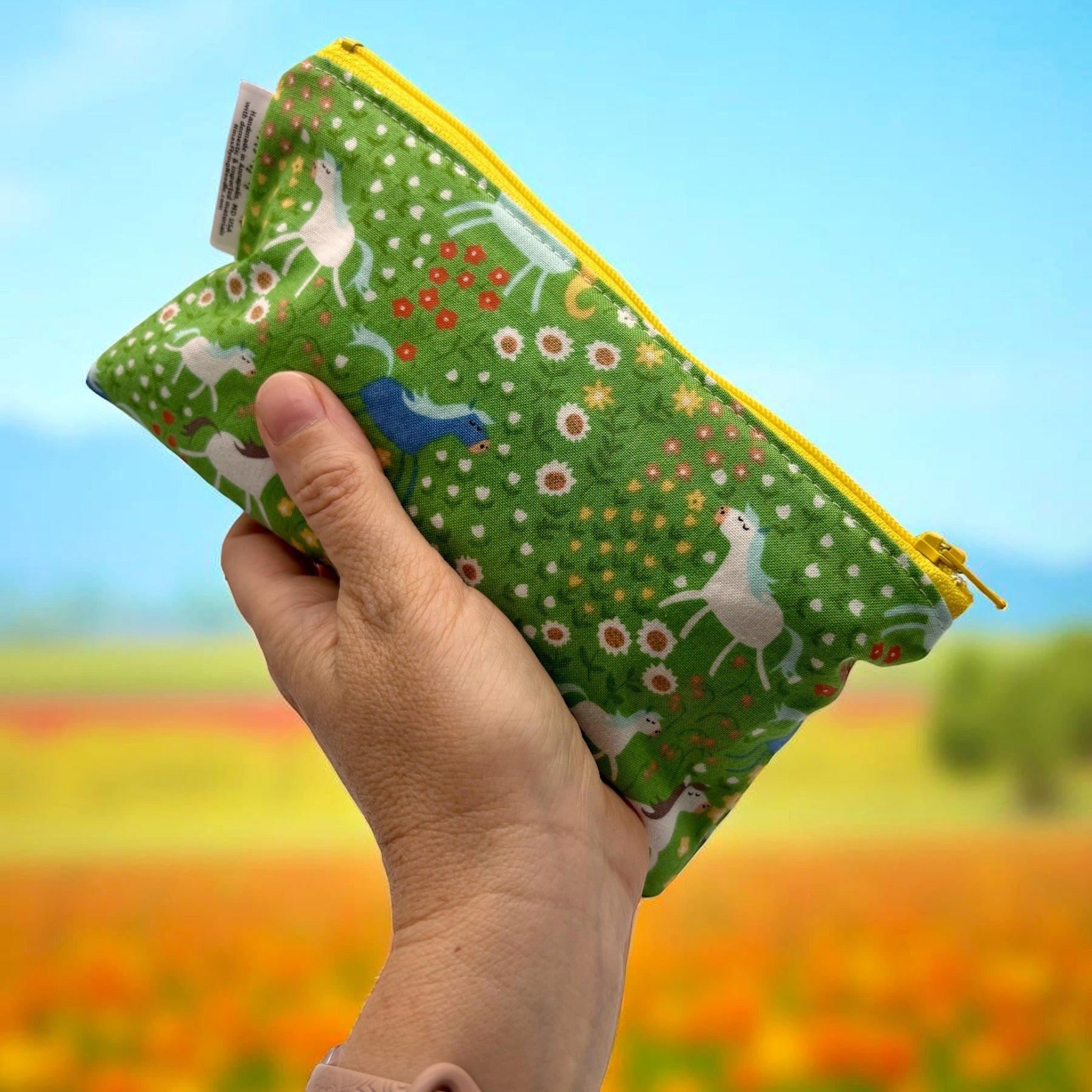 Knick Knack Sized Reusable Zippered Bag Horses and Flowers