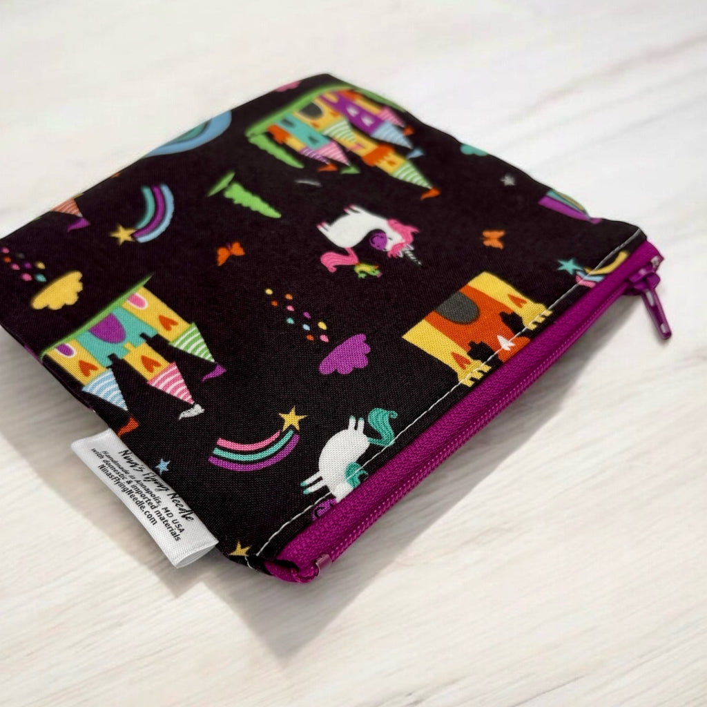 Toddler Sized Reusable Zippered Bag Unicorns and Castles