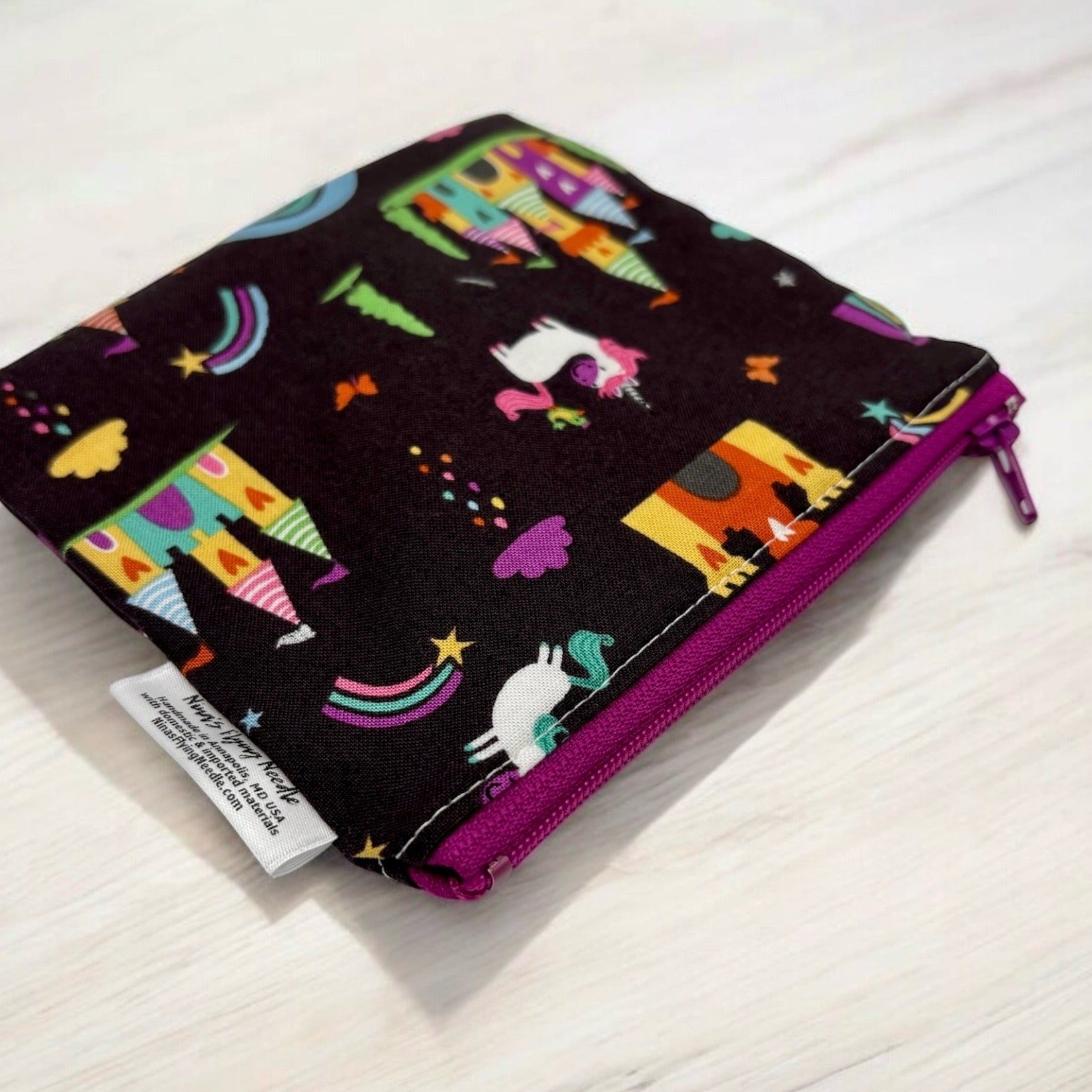 Toddler Sized Reusable Zippered Bag Unicorns and Castles
