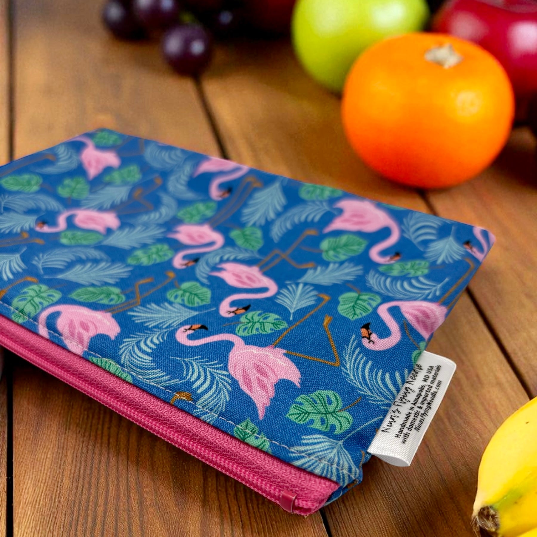 Snack Sized Reusable Zippered Bag Flamingos