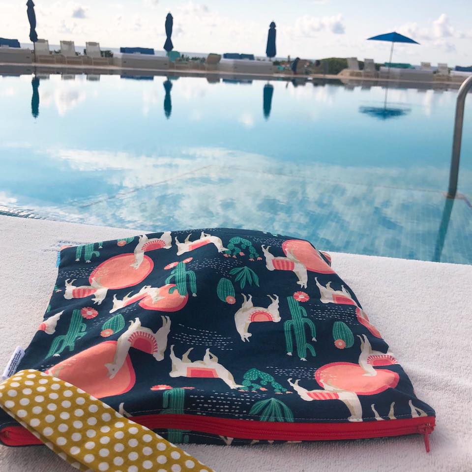Large Wet Bag with Handle Florals on Navy